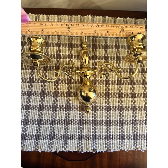 Vintage Solid Brass Double Arm Wall Sconce Candle Holders Ornate Design Set Of 2 - Picture 9 of 12